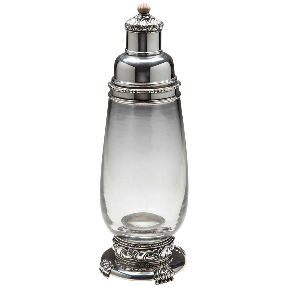 Art Deco Cocktail Shaker Sterling and Glass For Sale