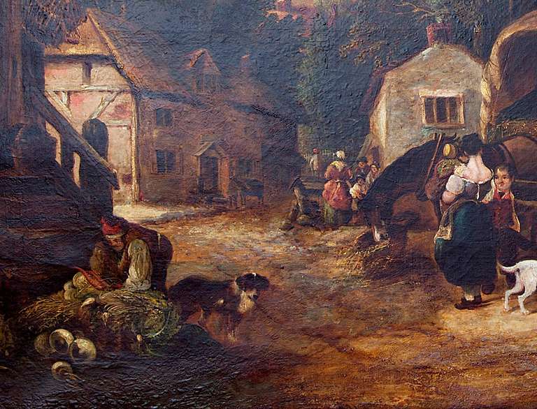English Market Scene Oil Painting  Early 19th Century