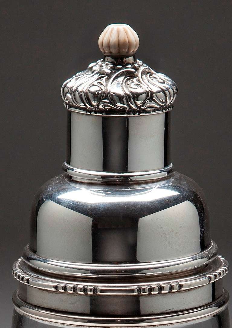 Art Deco Cocktail Shaker Sterling and Glass In Excellent Condition For Sale In Houston, TX