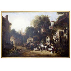 English Market Scene Oil Painting  Early 19th Century