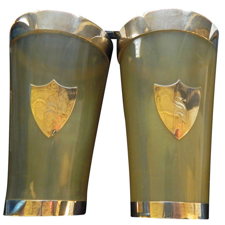 Horn Beakers Boxed Pair Sterling Mounts Edinburgh For Sale at 1stDibs