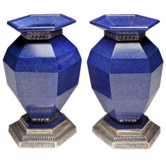 Pair Asprey London Lapis Lazuli Vases