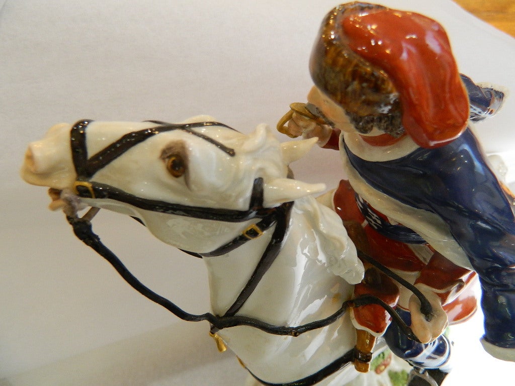 19th Century Meissen Soldier on Horseback For Sale