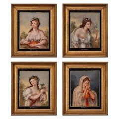Superb Set of Four Chinese Painted Glass Pictures of the Four Seasons