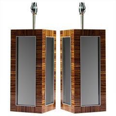 Pair of Zebrano mirrored table lamps