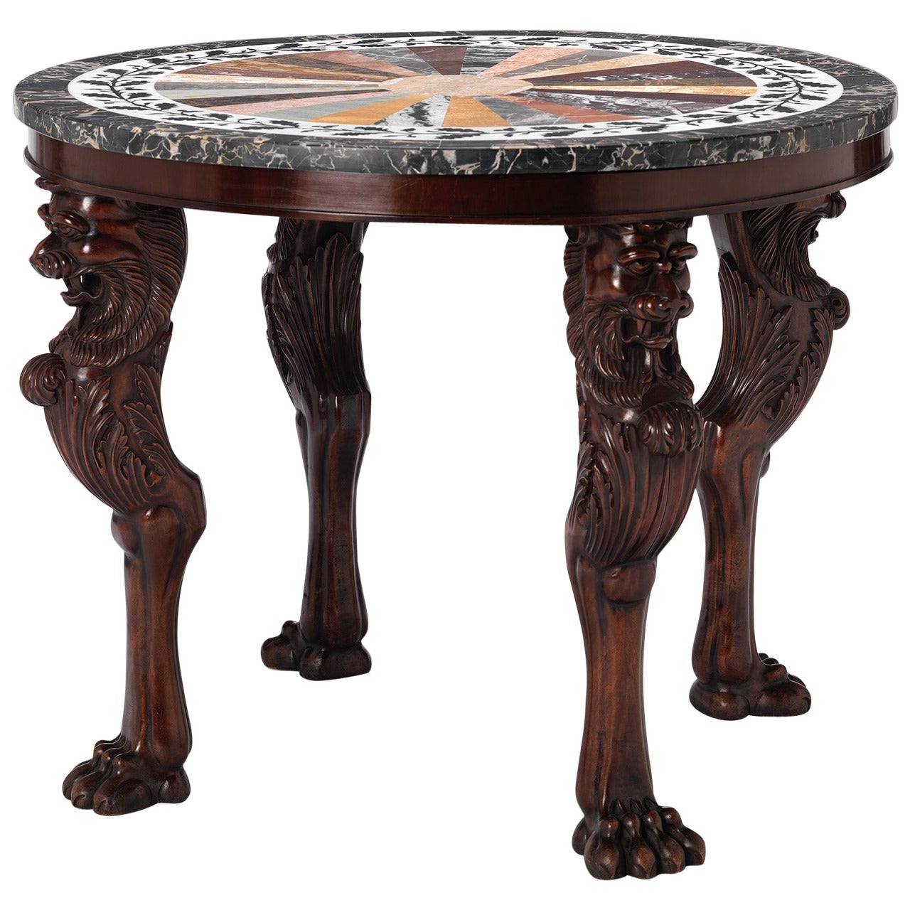 Specimen Marble-Topped Carved Mahogany Centre Table For Sale