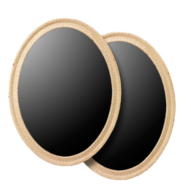 Pair Of Large Oval Mirrors in Manner of John Linnell For Sale