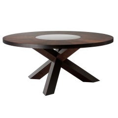 Fumed Oak Dining Table With Mirrored Lazy Susan