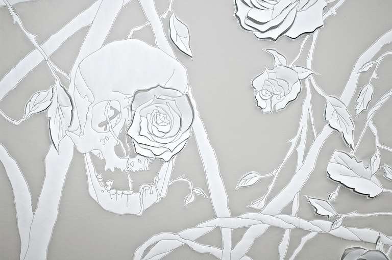 Contemporary Skulls and Roses, Framed Sculpted Leather Artwork For Sale