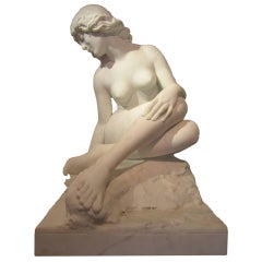 Marble Sculpture of a Seated Nude Maiden