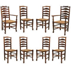 A Well Matched Set of 8 English Billinge Wigan Ladderback Chairs