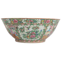 Antique Chinese Export Porcelain Famille Rose Punch Bowl