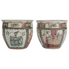 Vintage Pair of Chinese Export Porcelain Cache Pots