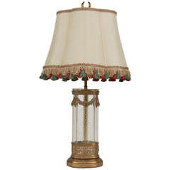 Edwardian etched glass and gilt metal table lamp