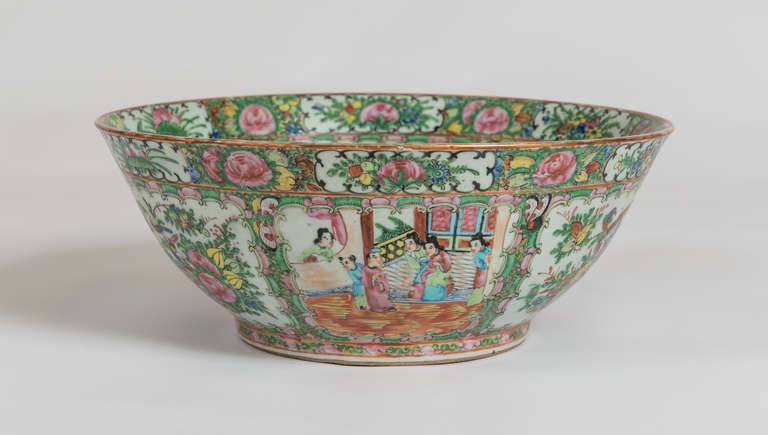 20th Century Chinese Export Porcelain Famille Rose Punch Bowl