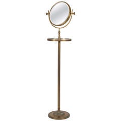 Antique Lacquered Brass and Marble Shaving Mirror on Stand