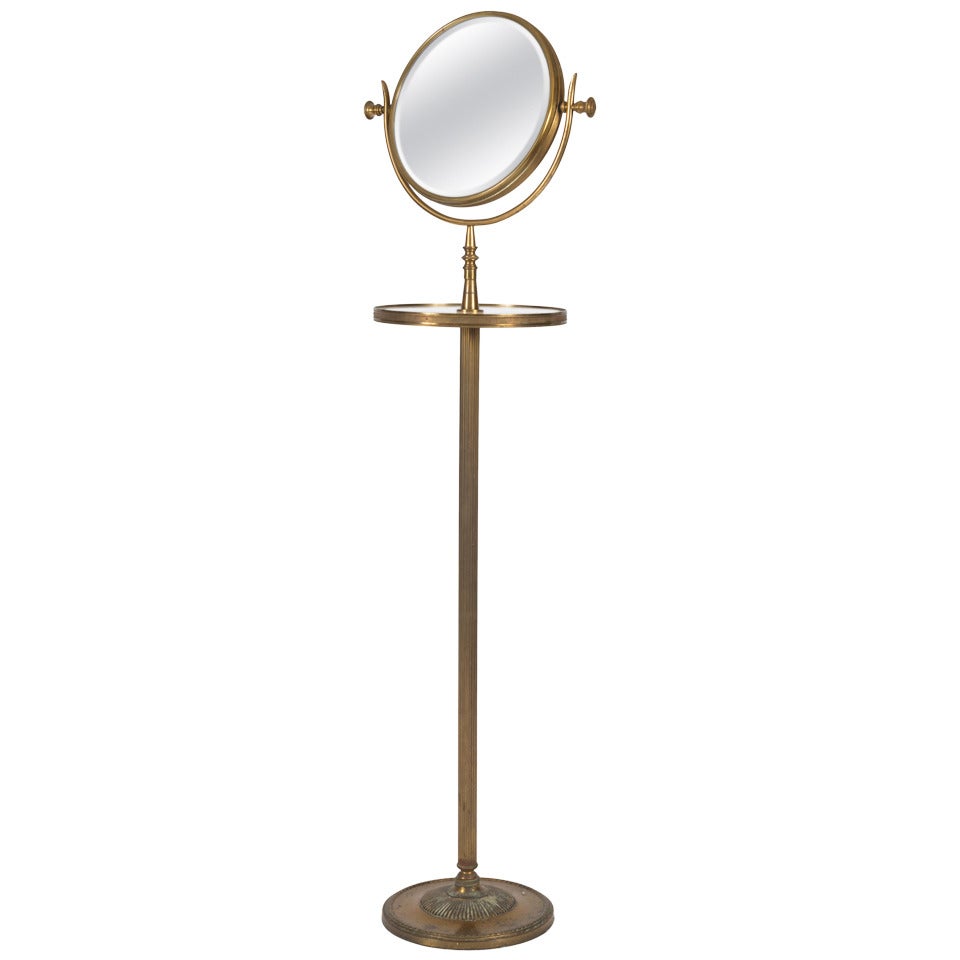 Lacquered Brass and Marble Shaving Mirror on Stand