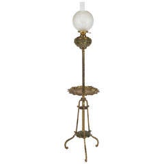 Antique Brass and Frosted Glass Floor Lamp