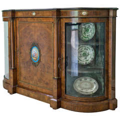 19th century Burr Walnut  and Gilt Metal Display Cabinet with Porcelain Plaques