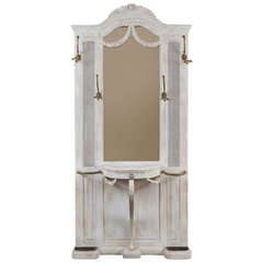 Antique White-Painted Wood and Caned Hall Stand