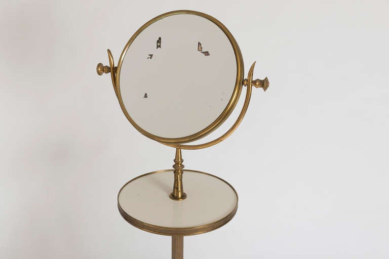 20th Century Lacquered Brass and Marble Shaving Mirror on Stand