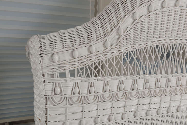 Mid-20th Century Pair of Vintage, White-Painted, Wicker Twin Headboards