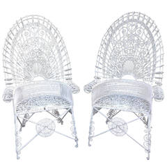 Pair of Iron Wirework High Arch Top Barrel Back Chairs