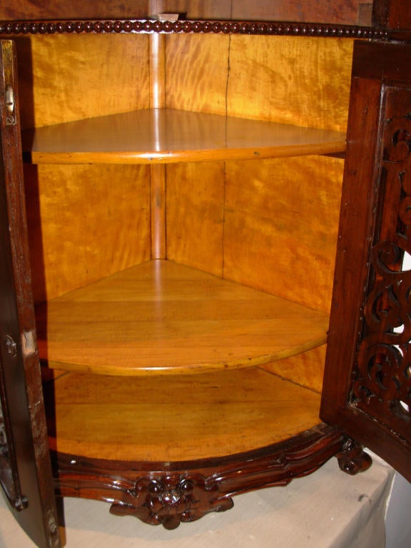 Marble Victorian Meeks Signed Rococo Revival Rosewood Corner Cabinet