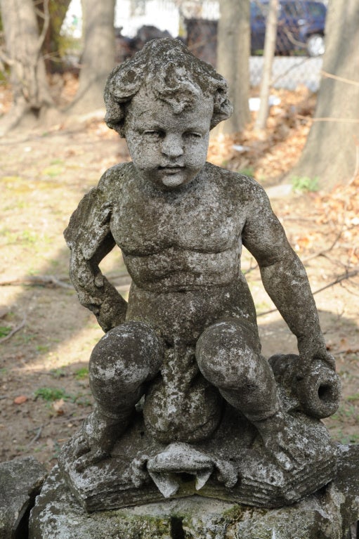 Mid-20th Century Cast Stone Cherub Fountain from Kenjockety
