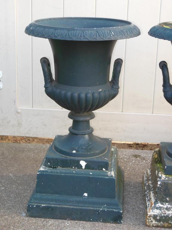 Folk Art American Urns signed J L Mott, Cast Iron Campana shape