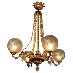 Used Chandelier 19th Century Four-Arm Gas Chandelier