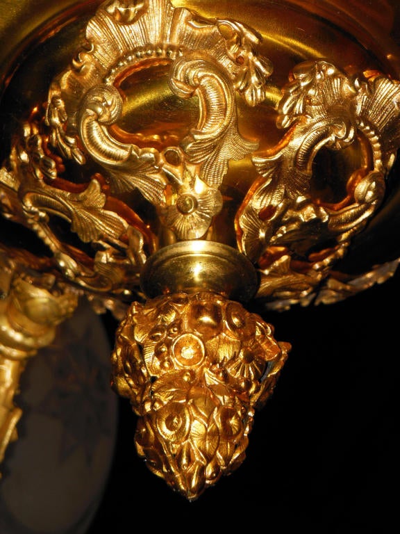 Brass Antique Chandelier 19th Century Four-Arm Gas Chandelier For Sale