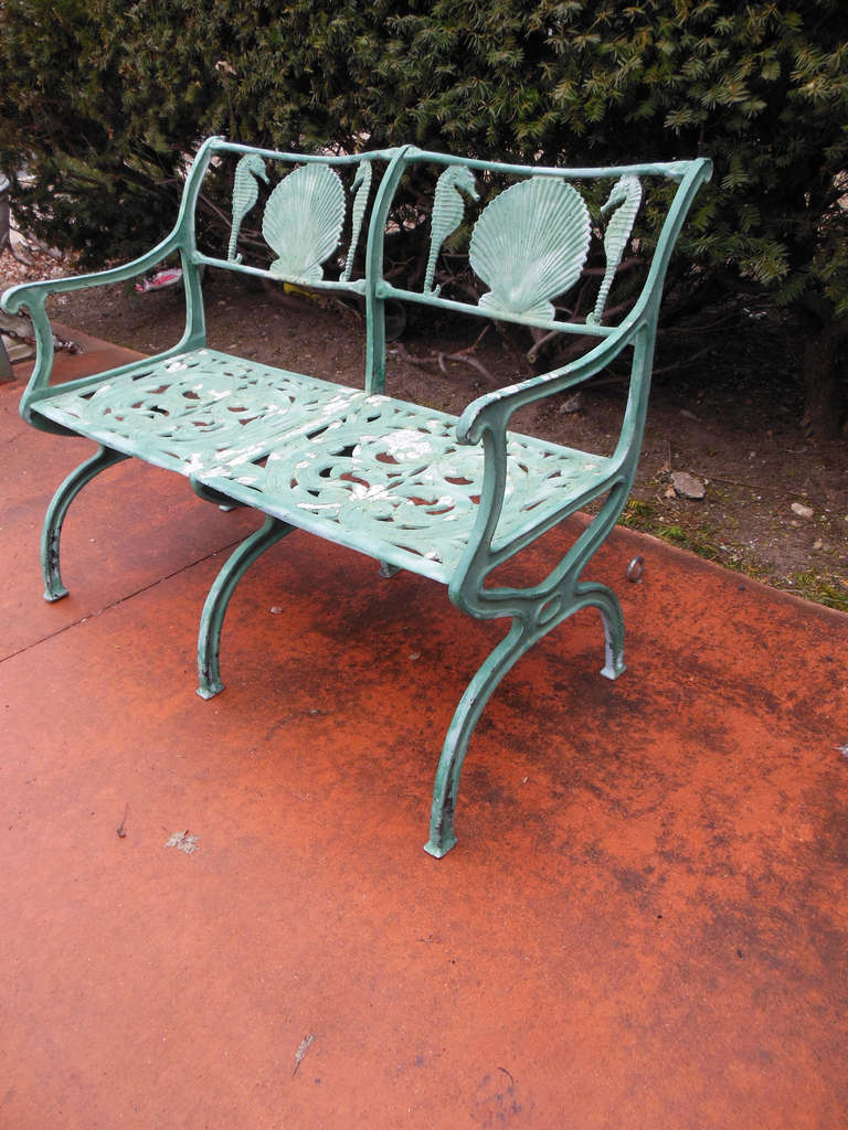 Vintage Bench, by Molla with Shell & Seahorses In Good Condition In Long Island, NY