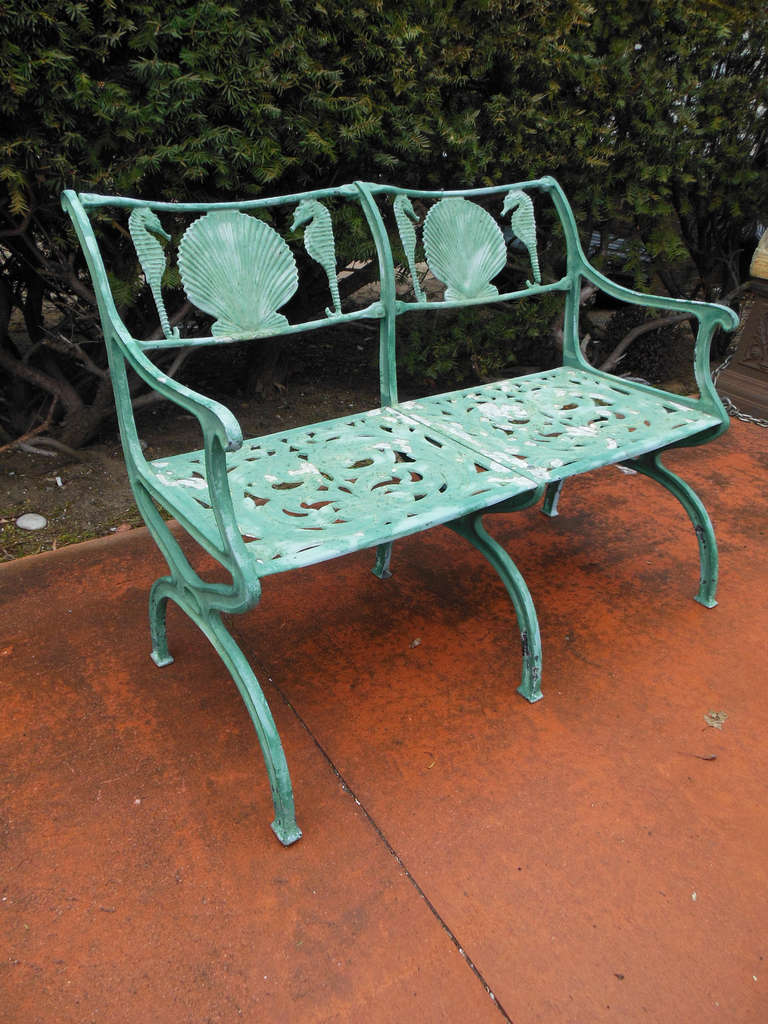 Mid-20th Century Vintage Bench, by Molla with Shell & Seahorses