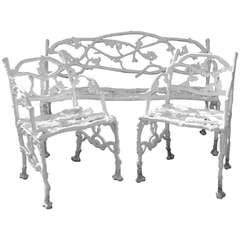 Garden Set: Cast Iron Twig or Rustic Bench and Pair of Chairs
