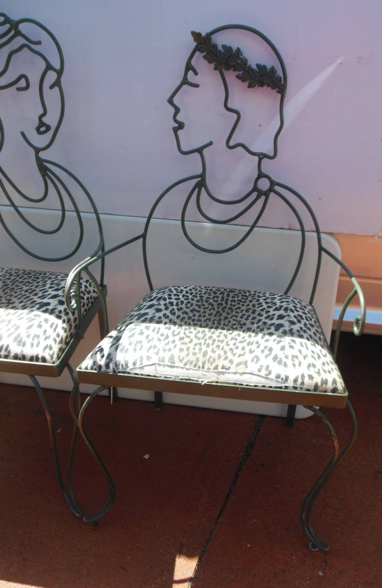 Vintage Wrought Iron Portrait Chairs 1