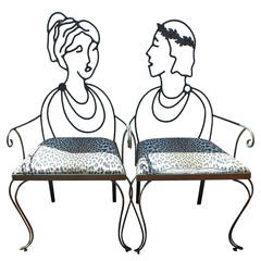 Vintage Wrought Iron Portrait Chairs