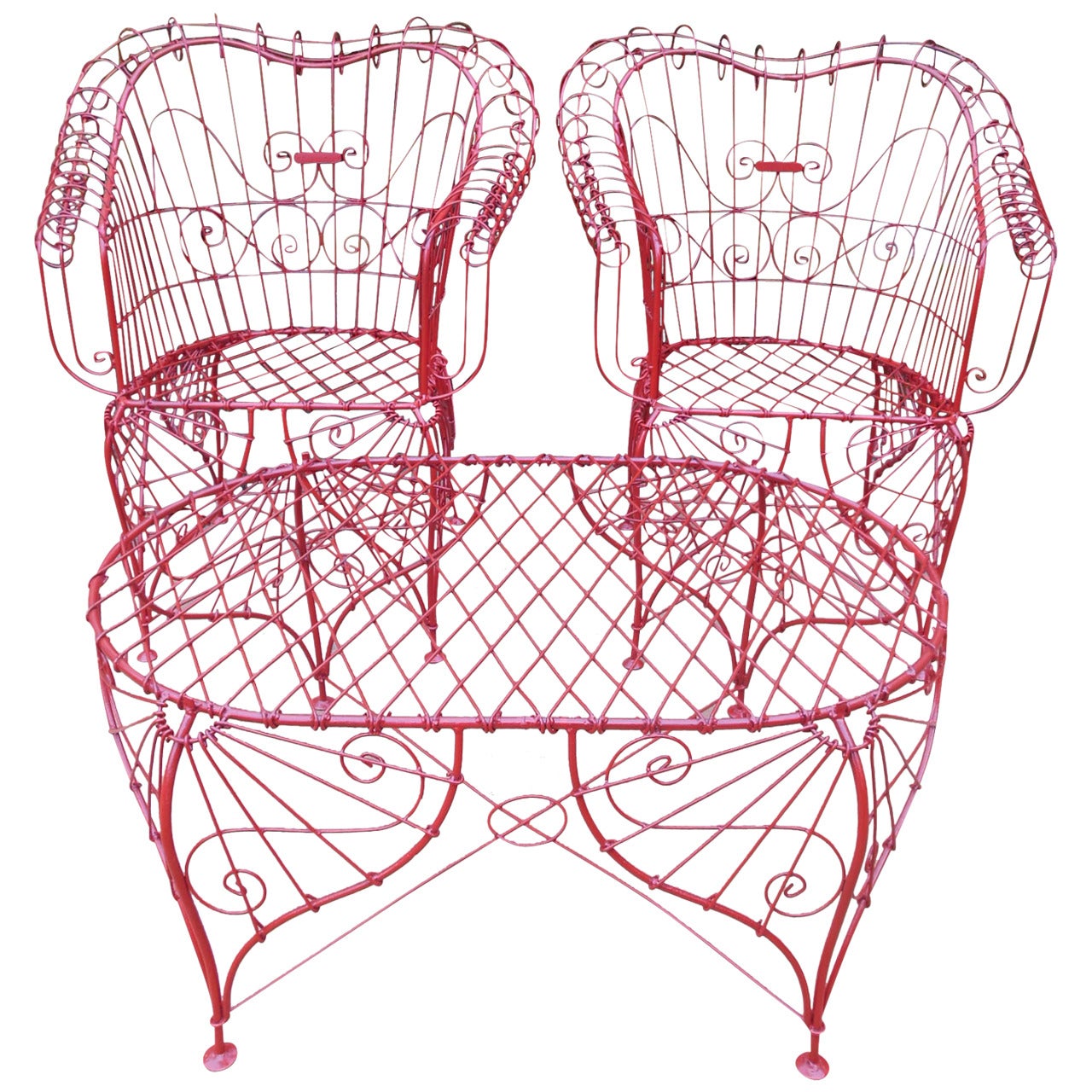 Vintage Three-Piece Ornate Wire Patio Set For Sale
