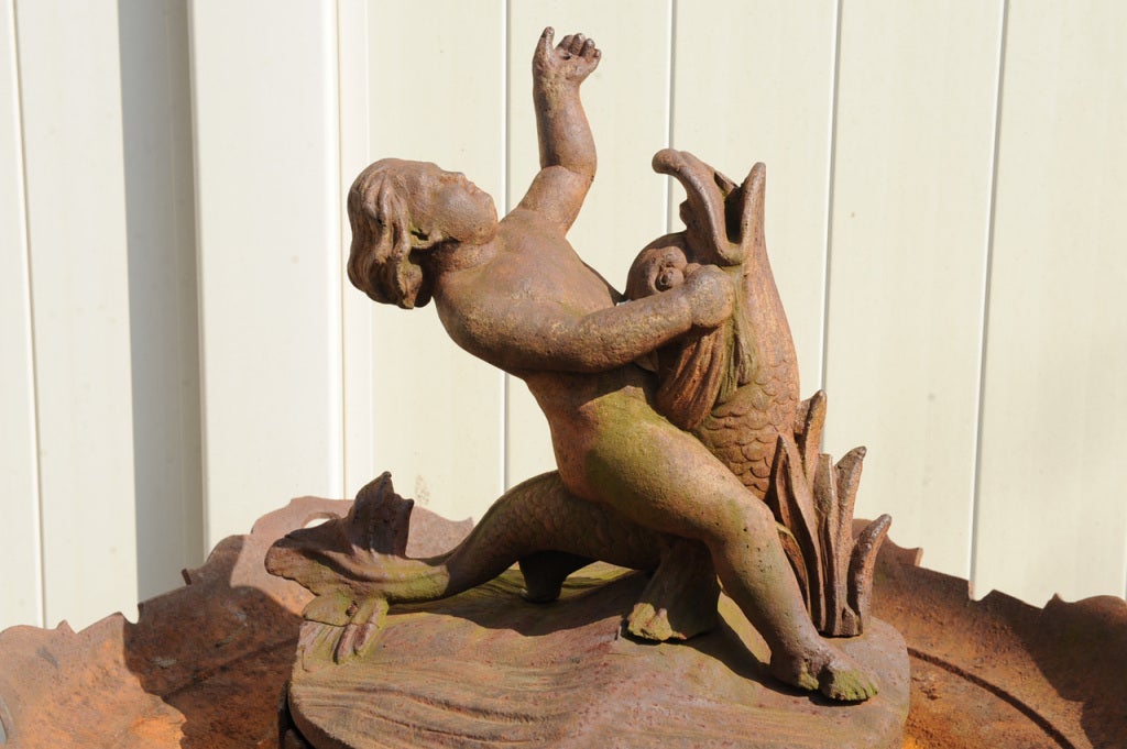 Folk Art Cast Iron Figural Fountain Wood and Perot Phila