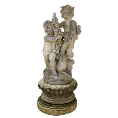 Elaborate Stone Figural Group, with  cherubs & Dog