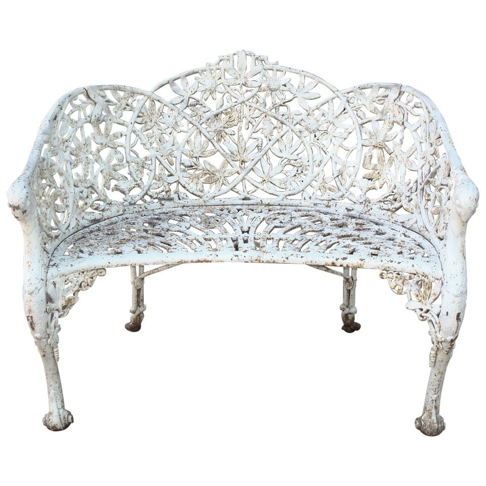 Cast Iron Passion Flower Garden Bench For Sale
