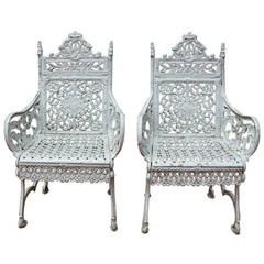 Antique Pair of 19th Century Cast Iron Chairs by Peter Timmes, NY