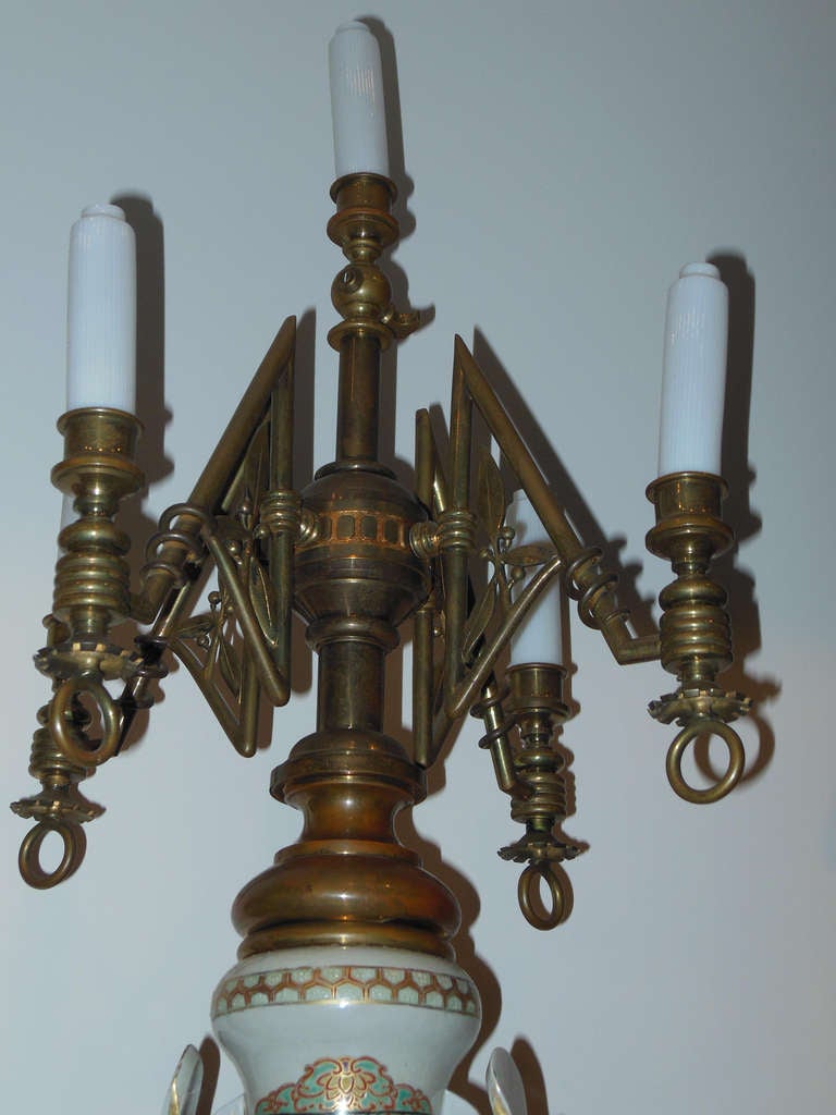 19th Century American Aesthetic Newel Light of Satsuma and Brass For Sale
