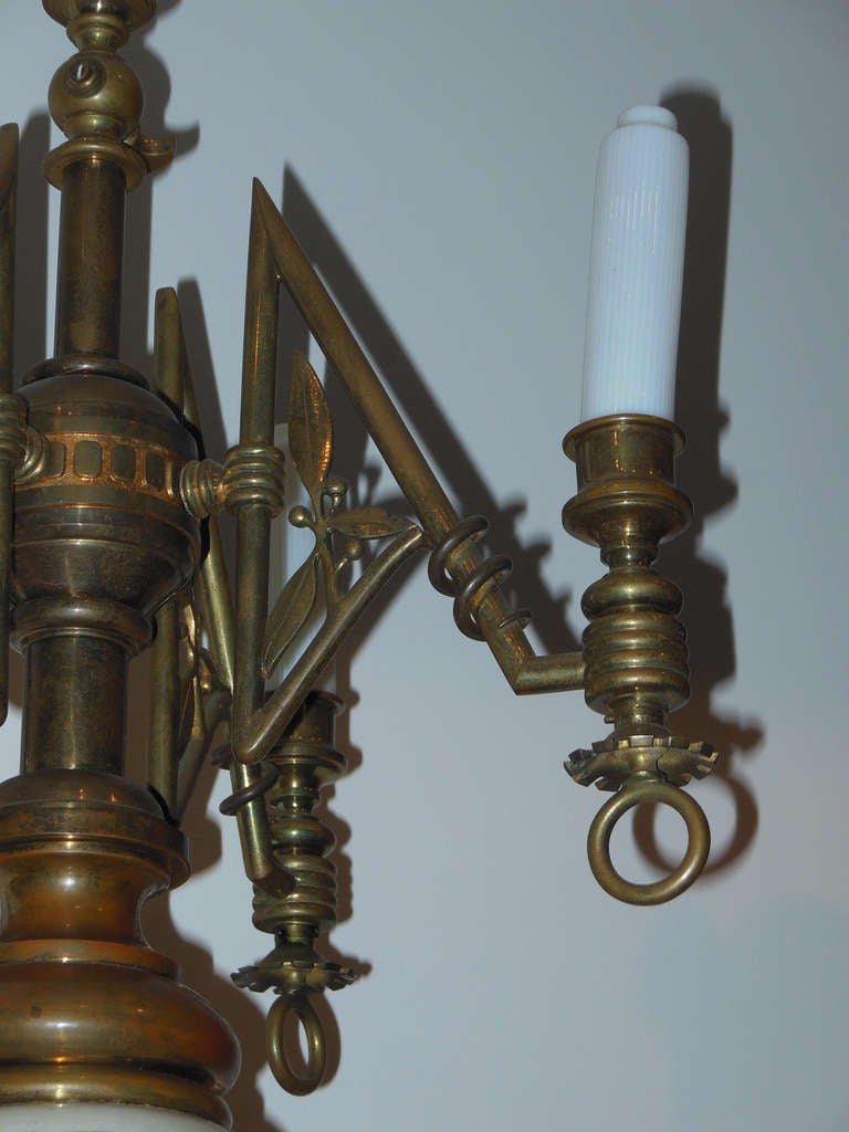 American Aesthetic Newel Light of Satsuma and Brass For Sale 1