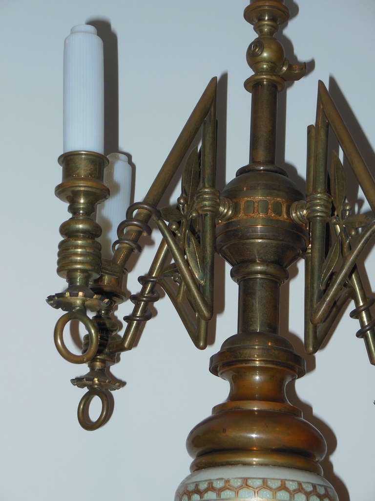 American Aesthetic Newel Light of Satsuma and Brass For Sale 2