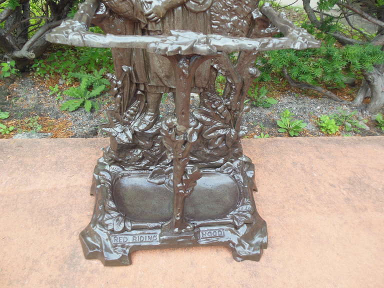 British Cast Iron Umbrella Stand of Red Riding Hood For Sale