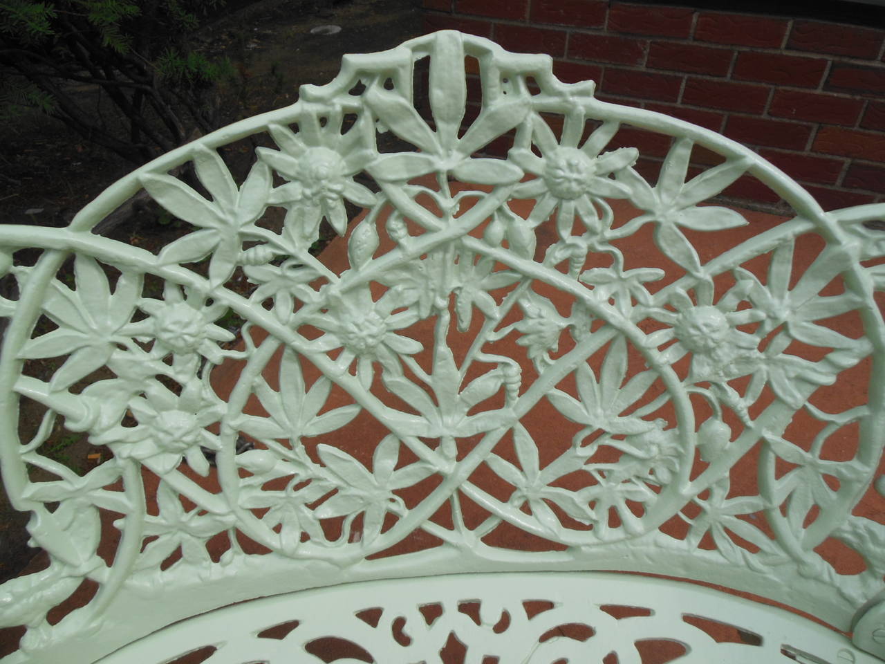 19th Century Pr Cast Iron Benches in Passion Flower pattern For Sale