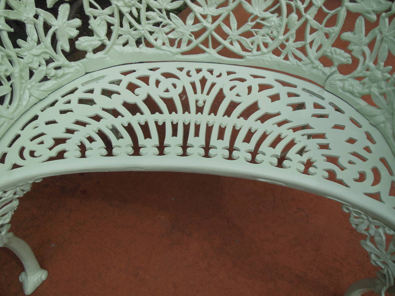 Pr Cast Iron Benches in Passion Flower pattern For Sale 2