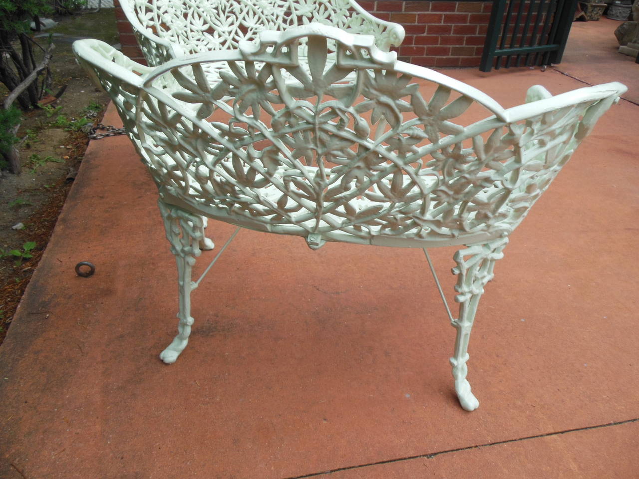 Pr Cast Iron Benches in Passion Flower pattern For Sale 4