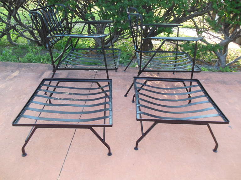 Salterini Ribbon Pair of  Lounge Chairs and Ottomans 3